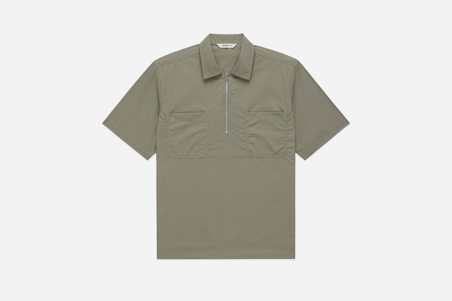 Short Sleeve Zip Shirt ~ Olive Nylon