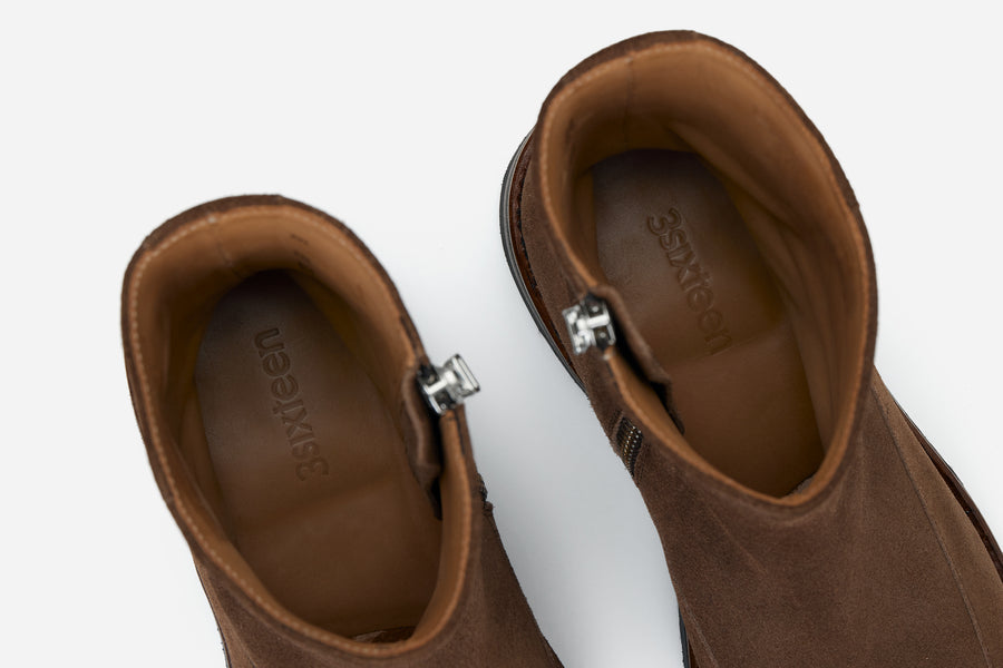 Square Toe Side Zip Boot ~ Mushroom Suede