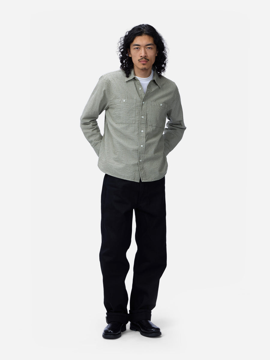 Commuter Shirt ~ Olive Seersucker Stripe